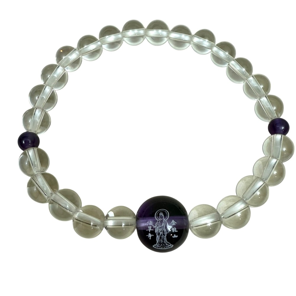 Glass Beaded Bracelet Stretch Amethyst Crystal Accent Spiritual Fashion Jewelry
